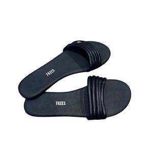 TKEES Black Leather Slide Sandals Minimalist Flat Slid